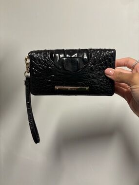 Brahmin Black Croc-Embossed Wristlet Clutch